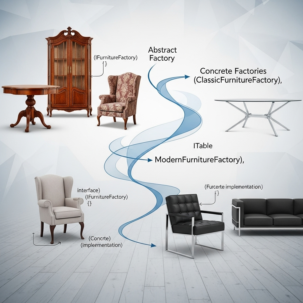 Çeşitli mobilya tasarımlarını gösteren dijital bir illüstrasyon