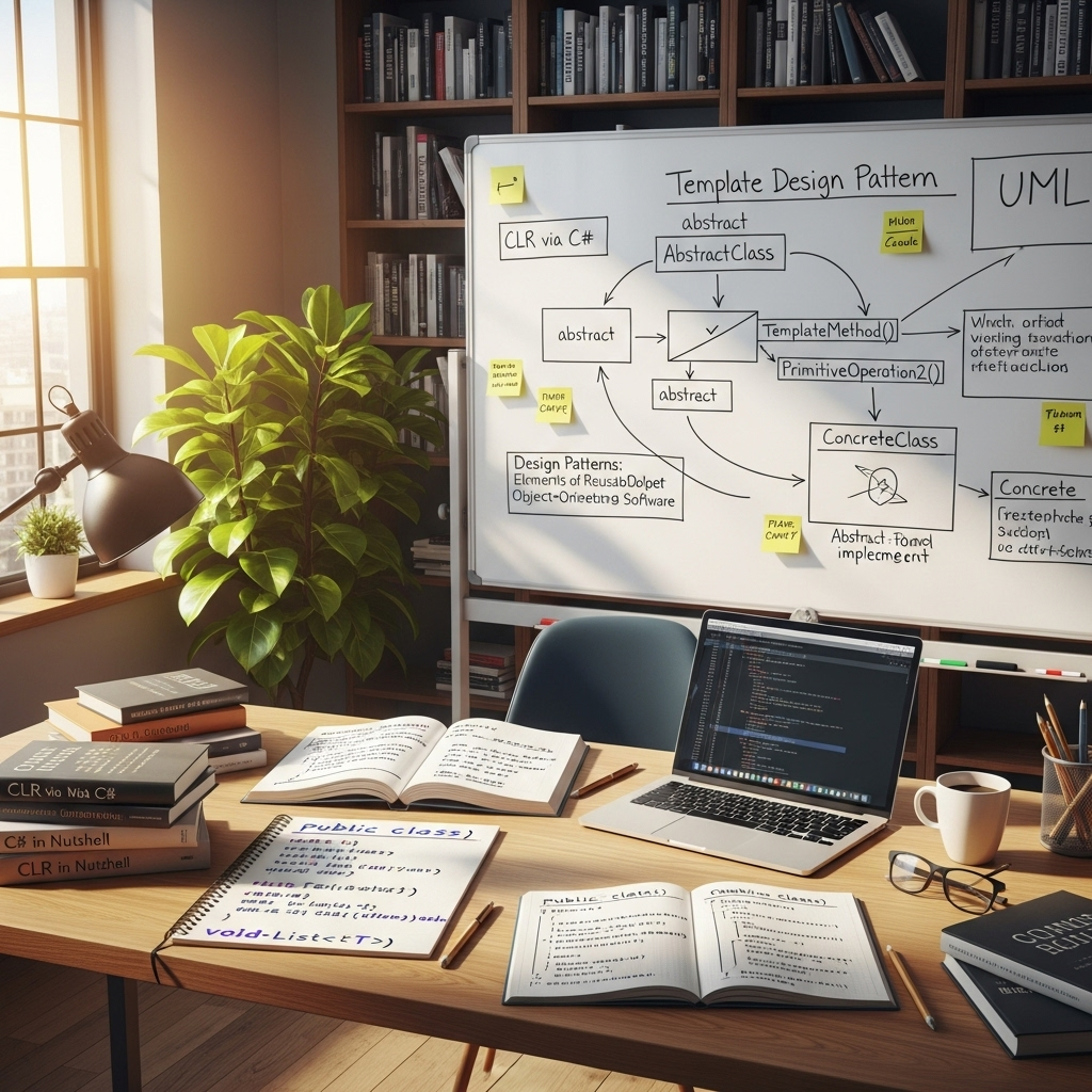 Creative workspace filled with coding books